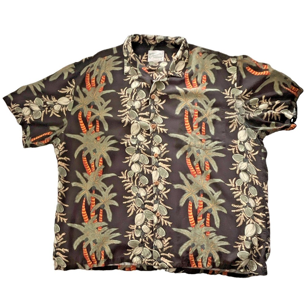 Diamond Head Sportswear Hawaiian Shirt Mens XL Black Palm Tree Coconut Hawaii
